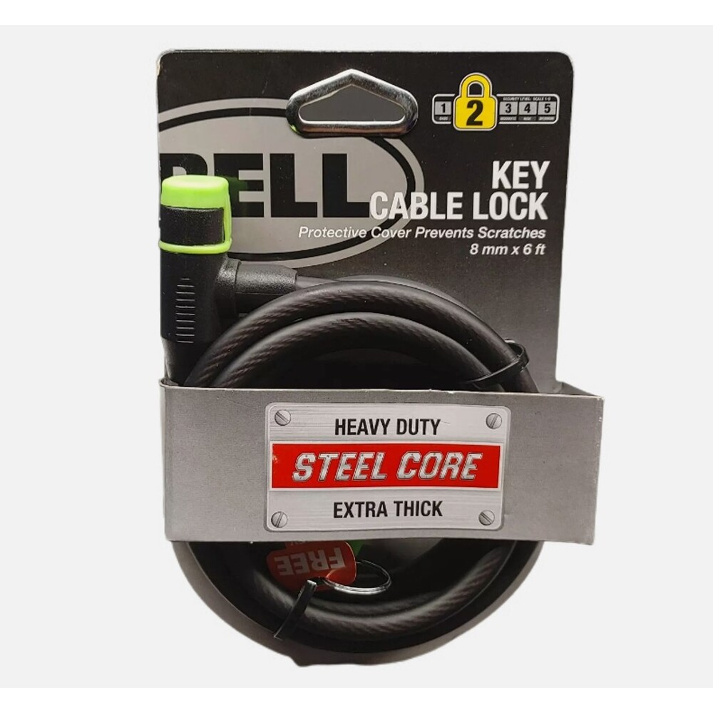 Bell Key Cable Bike Lock 8 mm 6 ft Extra Thick Level 2 Security Steel Core NEW